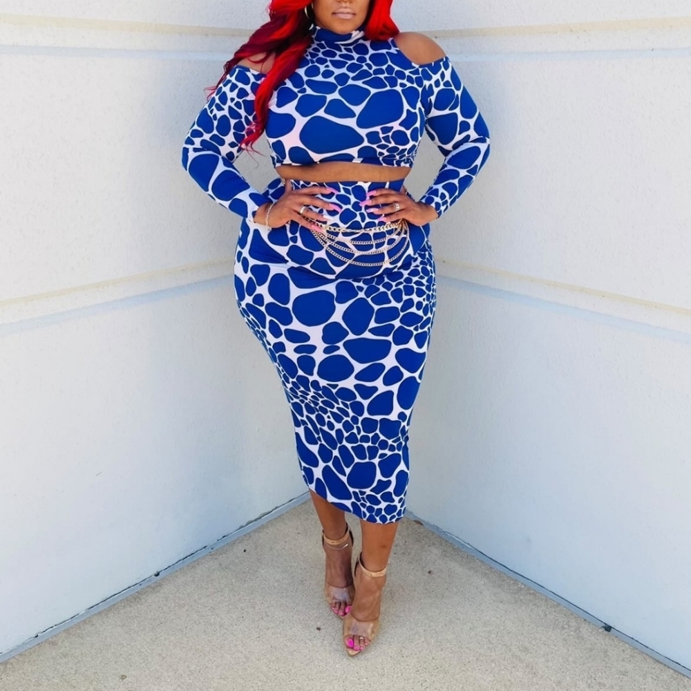 Blue Patterned Women's Skirt Set